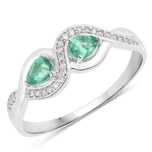 Bids.com 0.35 Carat Genuine Zambian Emerald and White Diamond 14K White Gold Ring Rings