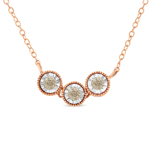Bids.com 10K Rose and White Gold Plated .925 Sterling Silver 1/4 Cttw Miracle-Set Champagne Diamond Triple Circle 18" Necklace (I2-I3 Clarity) Necklaces