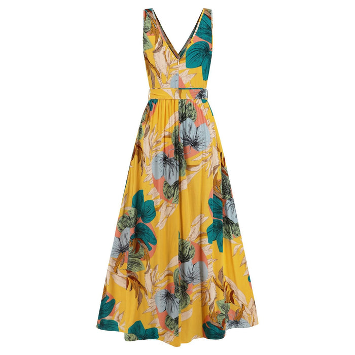 Slit Tied Printed Surplice Dress