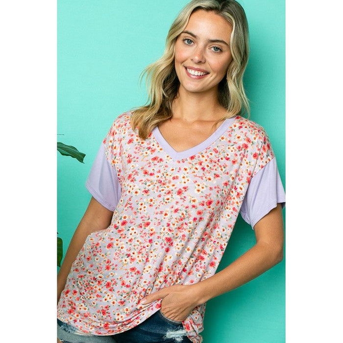 Dizzy Floral Solid Mix Boxy Top