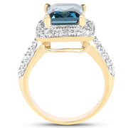 Bids.com 14K Yellow Gold Plated 5.03 Carat Genuine London Blue Topaz and White Topaz .925 Sterling Silver Ring Rings