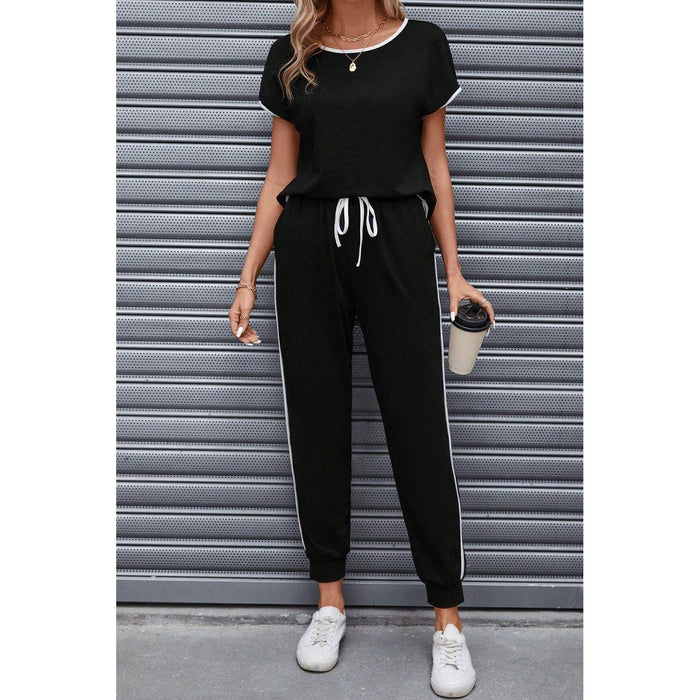 Contrast Trim Round Neck Top and Pants Set