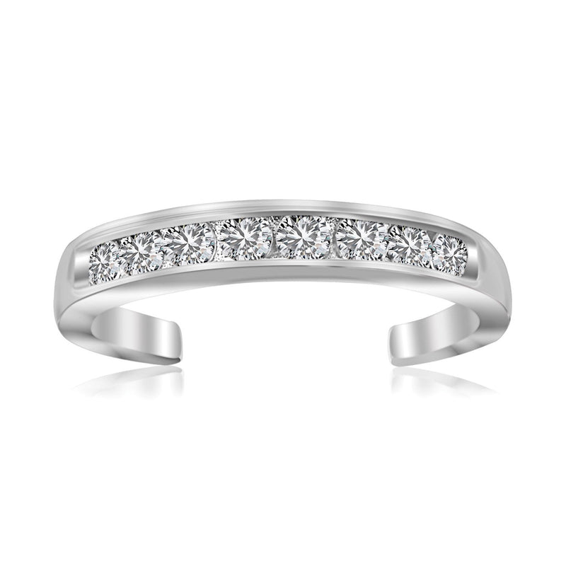 Bids.com Sterling Silver Rhodium Finished Toe Ring with White Tone Cubic Zirconia Accents Rings