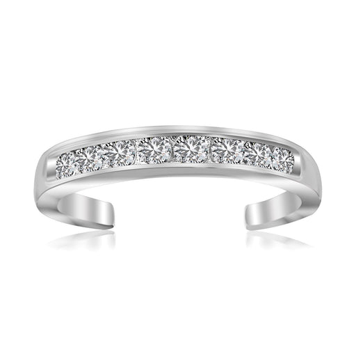 Bids.com Sterling Silver Rhodium Finished Toe Ring with White Tone Cubic Zirconia Accents Rings