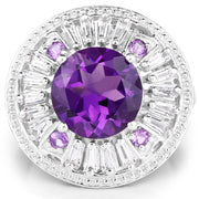 Bids.com 5.58 Carat Genuine Amethyst and White Topaz .925 Sterling Silver Ring Rings