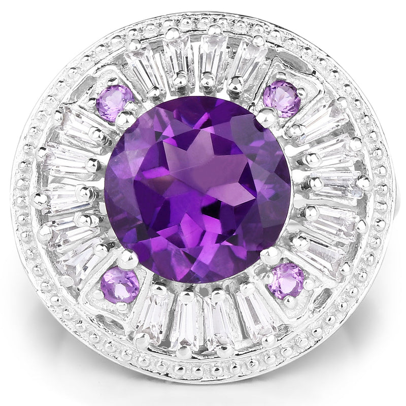 Bids.com 5.58 Carat Genuine Amethyst and White Topaz .925 Sterling Silver Ring Rings