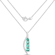 Bids.com 0.34 Carat Genuine Zambian Emerald and White Diamond 14K White Gold Pendant Pendants