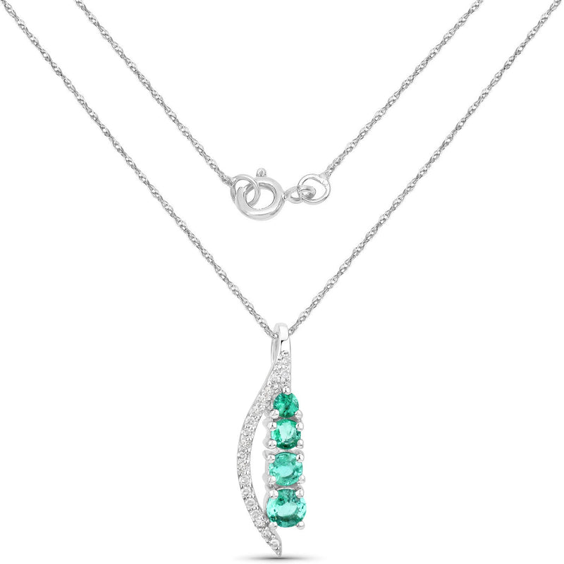 Bids.com 0.34 Carat Genuine Zambian Emerald and White Diamond 14K White Gold Pendant Pendants