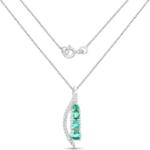 Bids.com 0.34 Carat Genuine Zambian Emerald and White Diamond 14K White Gold Pendant Pendants