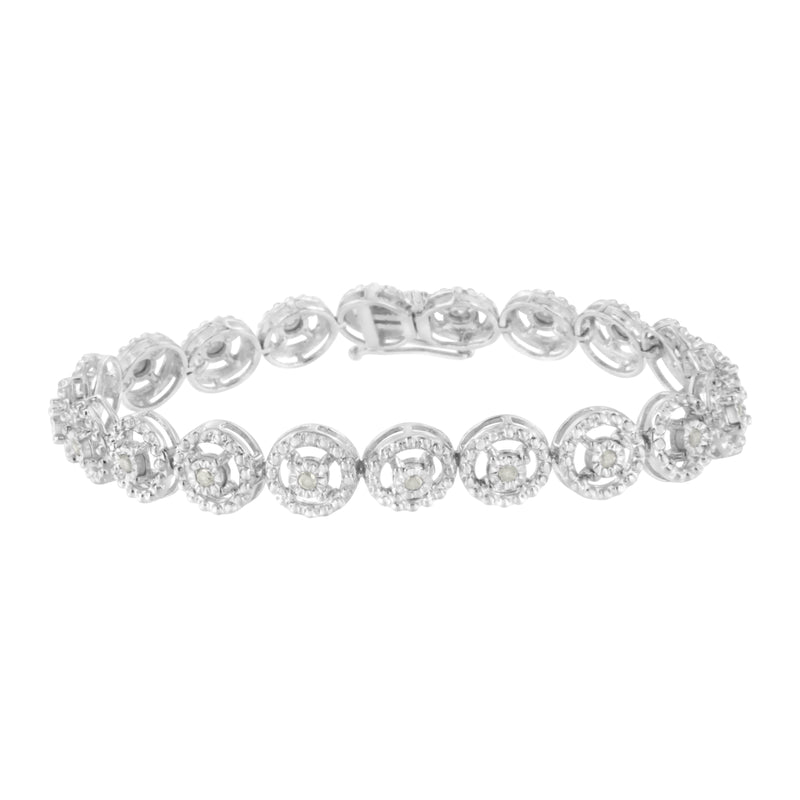 Bids.com .925 Sterling Silver 1/2 Cttw Diamond Nested Circle Miracle Set Open Wheel 7" Fashion Link Bracelet (I-J Color, I3 Clarity) Bracelets
