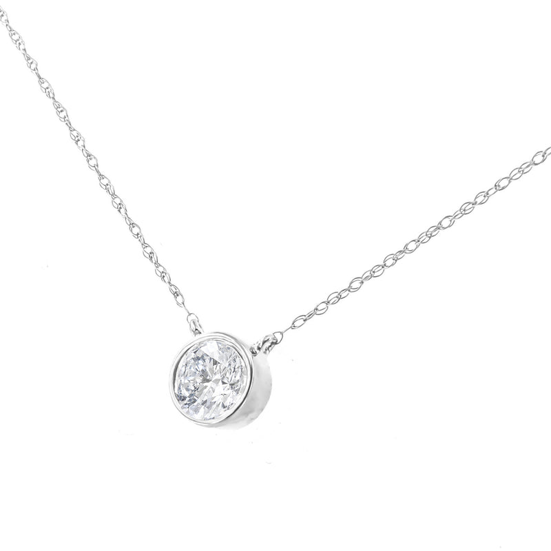 Bids.com .925 Sterling Silver 1/10 Cttw Round-Cut Diamond Bezel 18" Pendant Necklace (J-K Color, I1-I2 Clarity) Necklaces