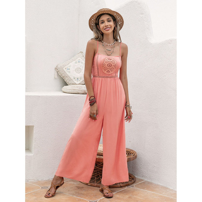 Openwork Spaghetti Strap Wide Leg Jumpsuit