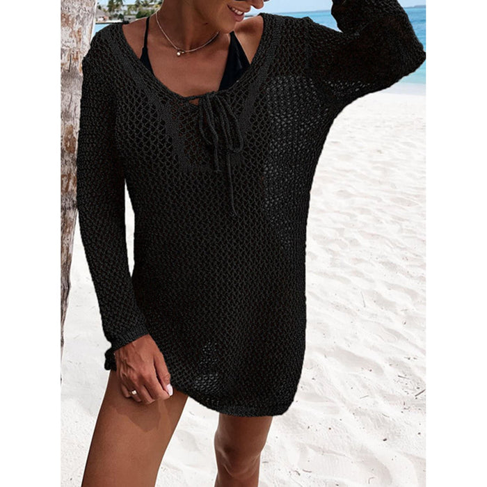 Openwork Tie Neck Cover-Up