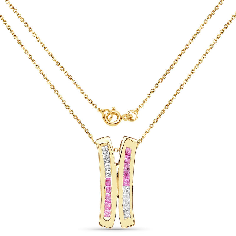 Bids.com 14K Yellow Gold Plated 1.08 Carat Genuine Pink Sapphire and White Sapphire .925 Sterling Silver Pendant Pendants