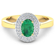 Bids.com 0.88 Carat Genuine Zambian Emerald  and White Diamond 14K Yellow Gold Ring Rings