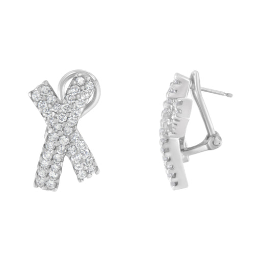 Bids.com 14K White Gold 2.0 Cttw Round-Brilliant Cut Diamond Domed X Shaped Omega Back Stud Earrings (H-I Color, I1-I2 Clarity) Earrings