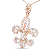 Bids.com 14K Yellow Gold 1.00 Cttw Round Diamond Fleur De Lis 18" Pendant Necklace (H-I Color, SI2-I1 Clarity) Necklaces