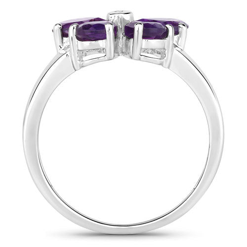 Bids.com 1.35 Carat Genuine Amethyst and Created White Sapphire .925 Sterling Silver Ring Rings