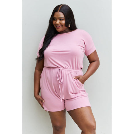 Zenana Chilled Out Short Sleeve Romper in Light Carnation Pink