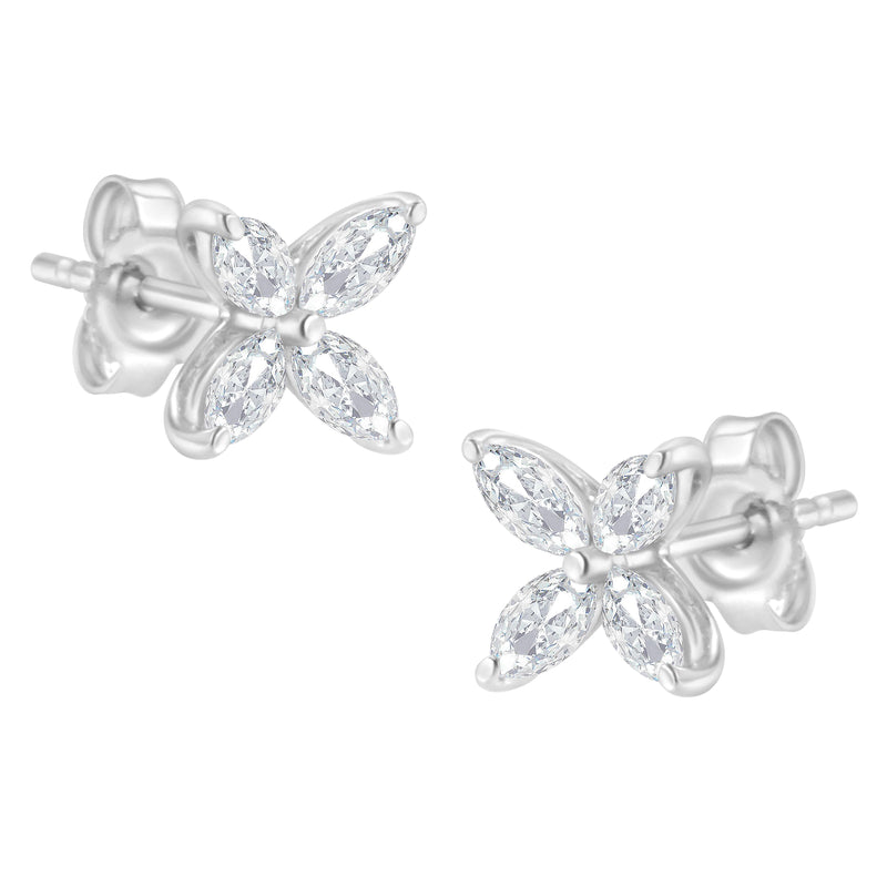 Bids.com 14K White Gold 1/2 Cttw Marquise Diamond 8 Stone Floral Leaf Stud Earrings (H-I Color, SI1-SI2 Clarity) Earrings