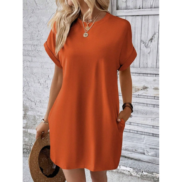 Pocketed Round Neck Short Sleeve Dress