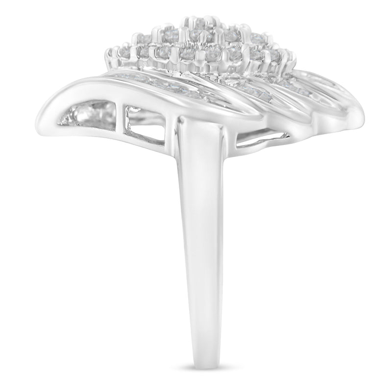Bids.com .925 Sterling Silver Â¾ Cttw Round and Baguette Cut Diamond Stair-Stepped Cluster Waterfall Cocktail Ring (I-J Color, I2-I3 Clarity) - Size 6 Rings