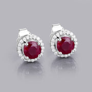 Bids.com 1.22 Carat Genuine Ruby and White Diamond 14K White Gold Earrings Earrings