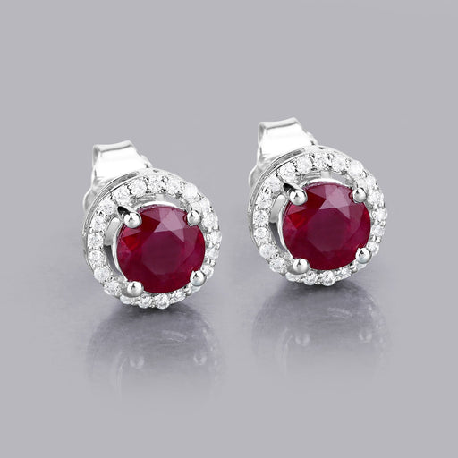 Bids.com 1.22 Carat Genuine Ruby and White Diamond 14K White Gold Earrings Earrings