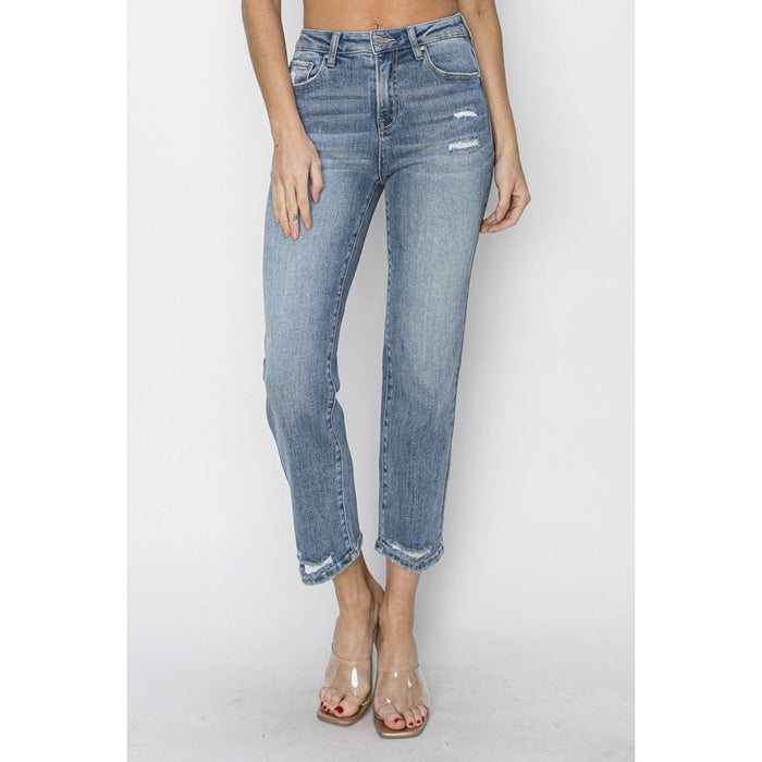 RISEN High Waist Distressed Cropped Jeans