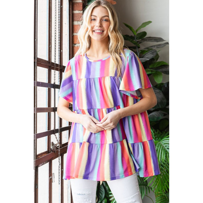 Heimish Short Sleeve Striped Tiered Top