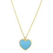 Bids.com 14k Yellow Gold High Polish Heart Turquoise Paste Necklace Necklaces