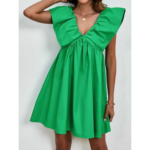 V-Neck Cap Sleeve Mini Dress