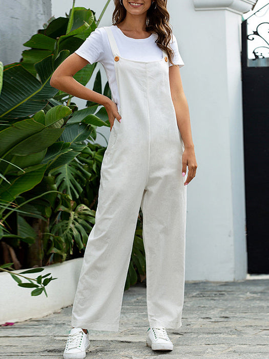 Loose Buttoned Solid Color Overalls by migunica