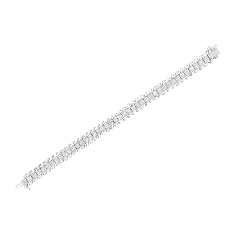 Bids.com 14K White Gold 5.0 Cttw Princess Cut Diamond 7" Invisible Set Wavy S-Link Tennis Bracelet (G-H Color, SI1-SI2 Clarity) Bracelets