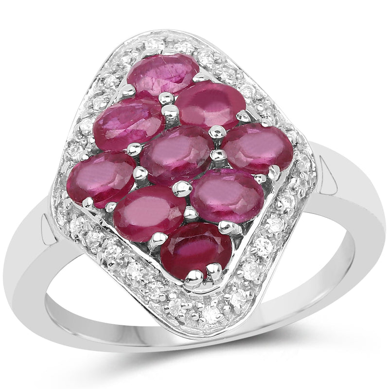 Bids.com 2.12 Carat Genuine Glass Filled Ruby & White Zircon .925 Sterling Silver Ring Rings