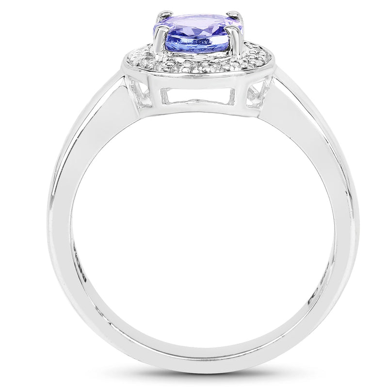 Bids.com 1.05 Carat Genuine Tanzanite and White Topaz .925 Sterling Silver Ring Rings