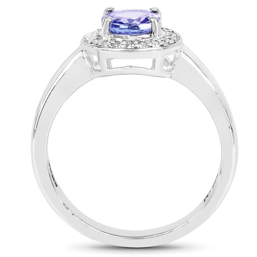 Bids.com 1.05 Carat Genuine Tanzanite and White Topaz .925 Sterling Silver Ring Rings