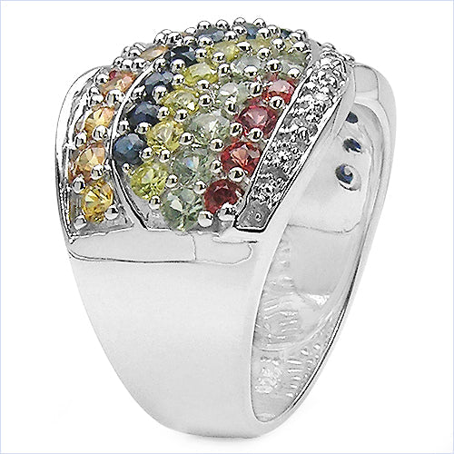 Bids.com 3.07 Carat Genuine Multi Sapphire .925 Sterling Silver Ring Rings