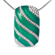 Bids.com .925 Sterling Silver Turquoise Enamel and 1/2 Cttw Diamond Block 18" Pendant Necklace (F-G Color, VS1-VS2 Clarity) Necklaces