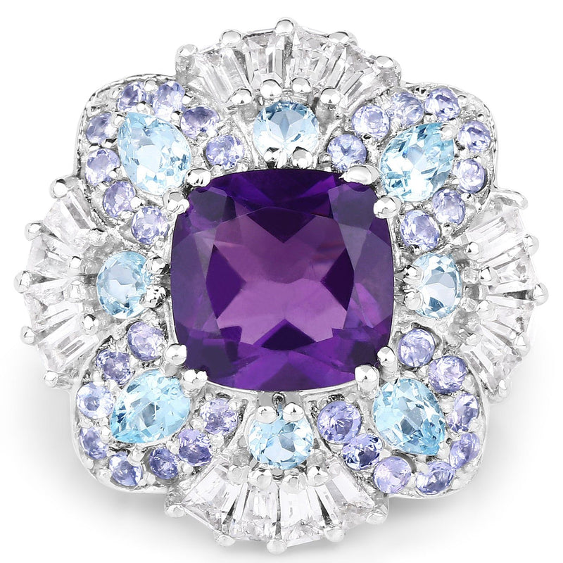 Bids.com 8.38 Carat Genuine Multi Stones .925 Sterling Silver Ring Rings
