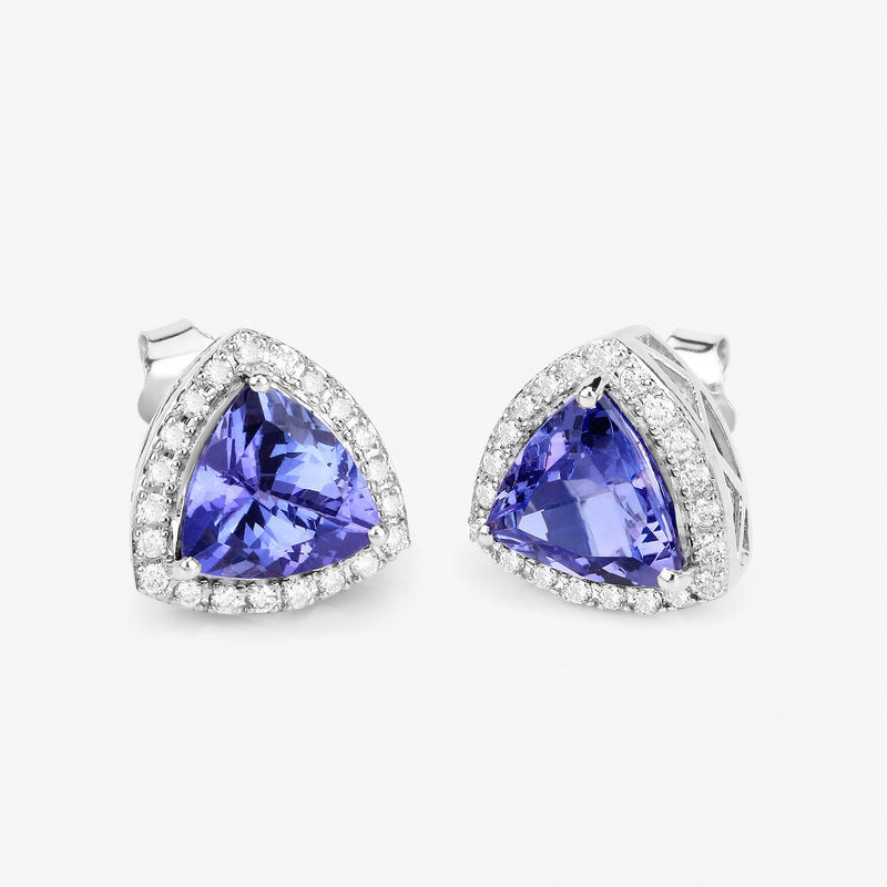 Bids.com 3.82 Carat Genuine Tanzanite and White Diamond 14K White Gold Earrings Earrings