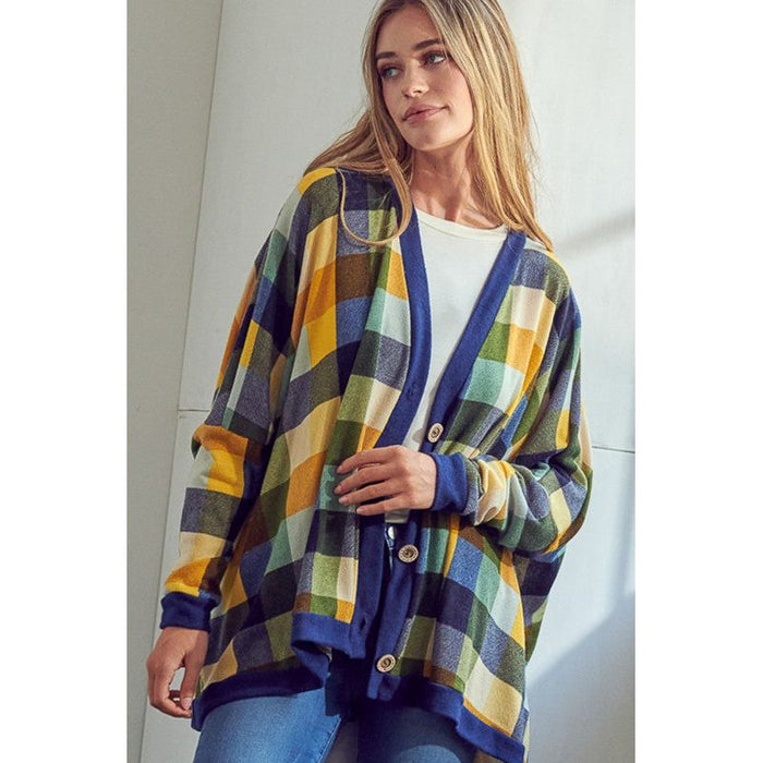 Plus Plaid Buttondown Boxy Cardigan