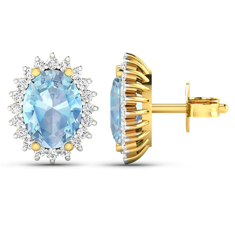 Bids.com 2.36 Carat Genuine Aquamarine and White Diamond 14K Yellow Gold Earrings Earrings