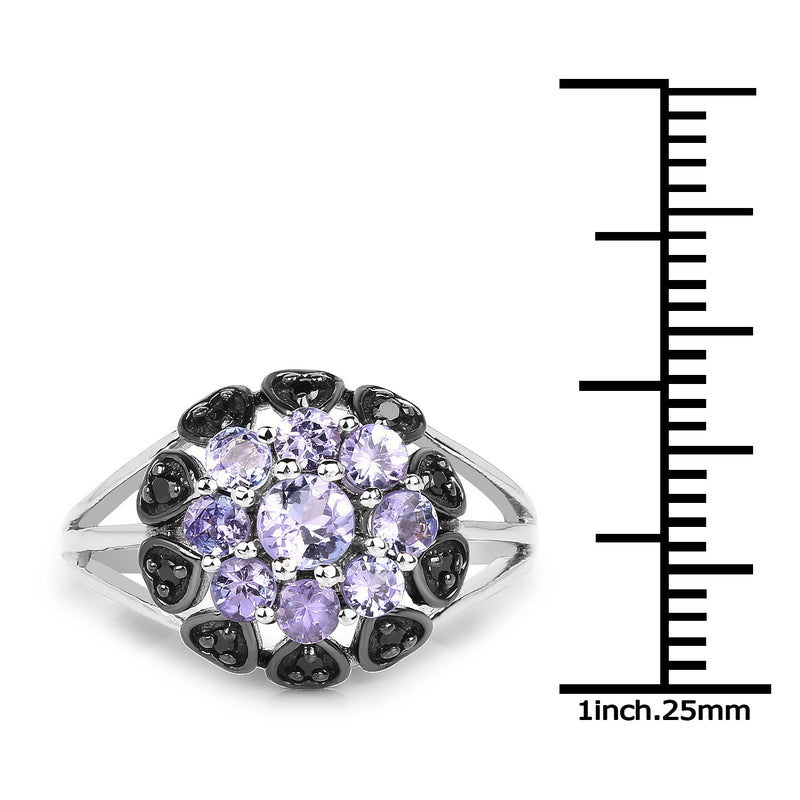 Bids.com 1.18 Carat Genuine Tanzanite and Black Spinel .925 Sterling Silver Ring Rings