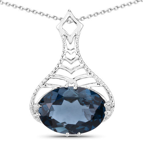 Bids.com 6.65 Carat Genuine London Blue Topaz .925 Sterling Silver Pendant Pendants