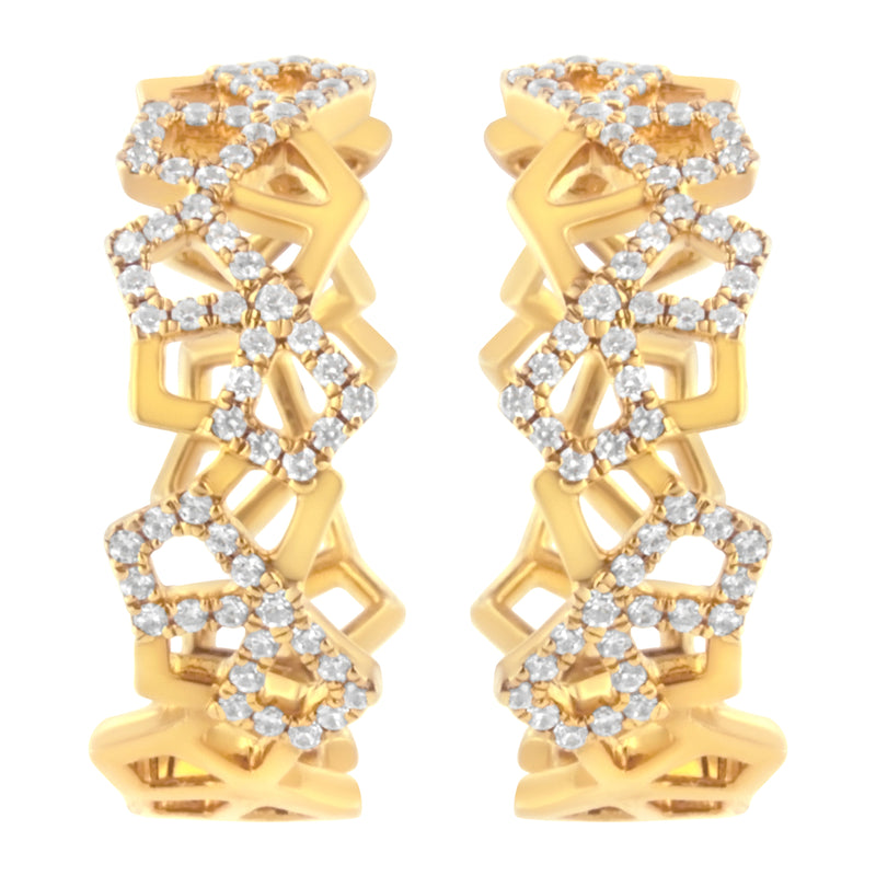 Bids.com 14K Yellow Gold 3/4 Cttw Diamond Honeycomb Hoop Earrings (G-H Color, SI1-SI2 Clarity) - 24MM Earrings