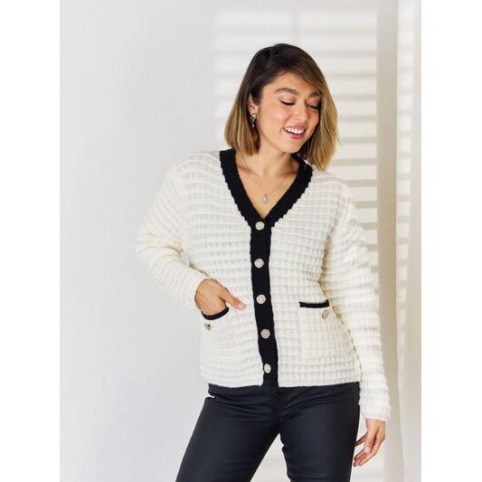 Contrast Trim Button Up Cardigan