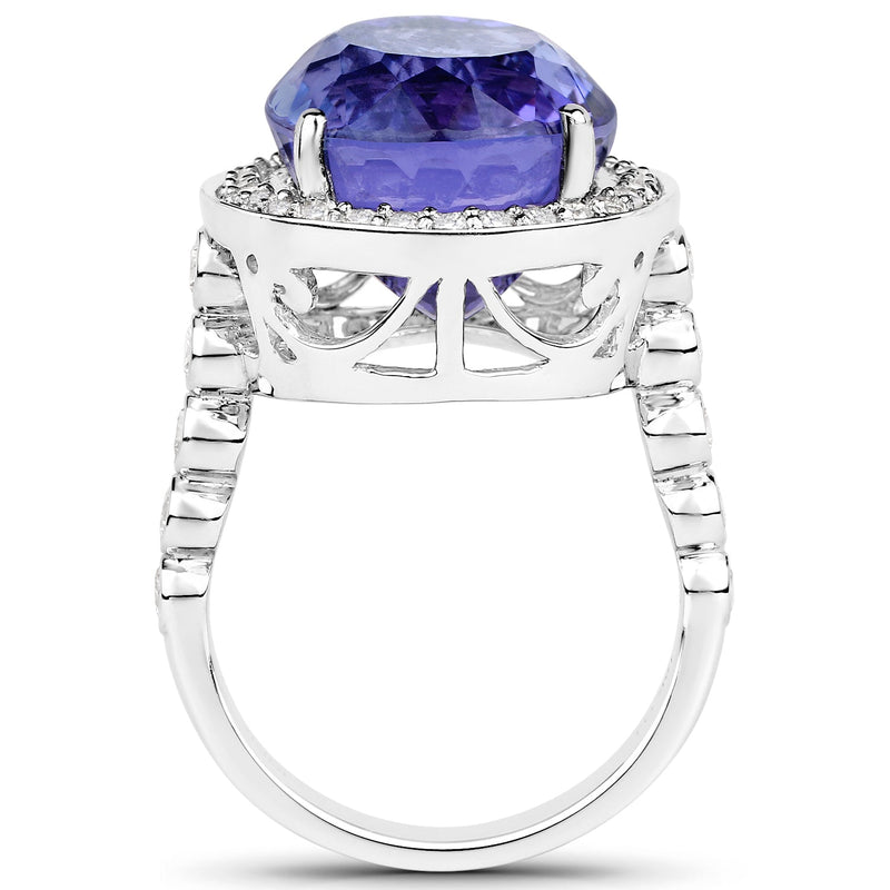 Bids.com 18.50 Carat Genuine Tanzanite and White Diamond 18K White Gold Ring Rings