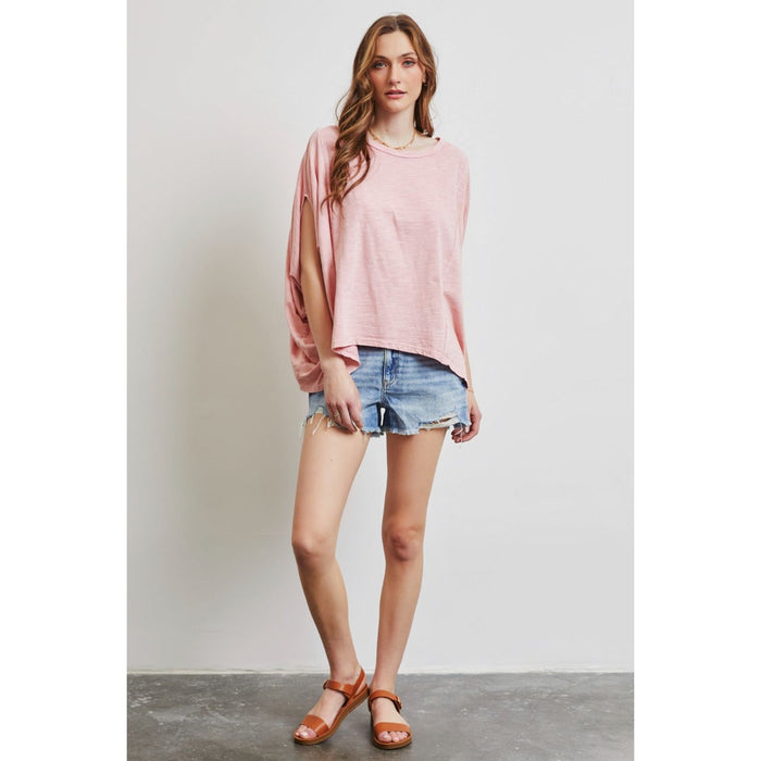 HEYSON Garment-Dyed Boat Neck Oversized Top