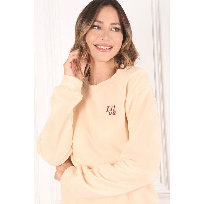 Cream Sweat Shirt With Embo